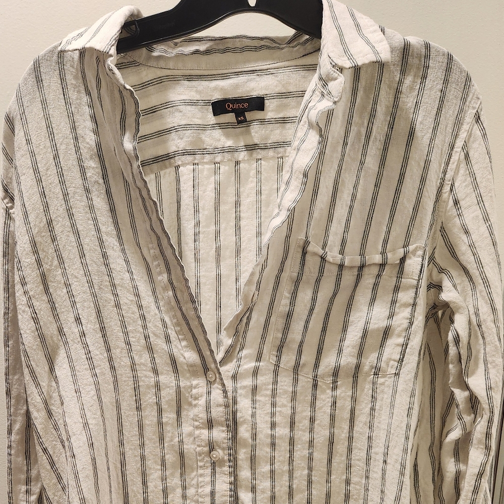 Quince Striped Linen Shirt Dress XS